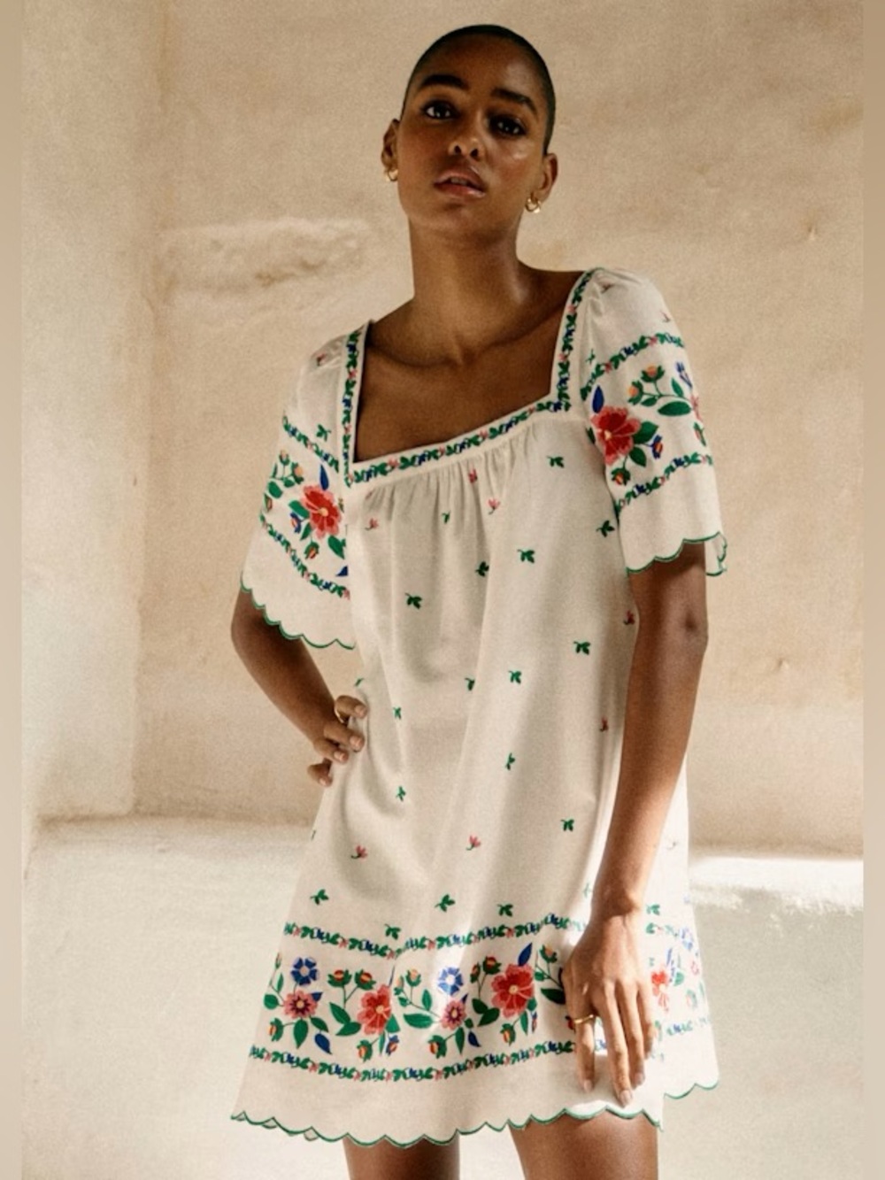 Sézane Juliana White Mini Dress in Aster Floral Print | Size 36 / S
